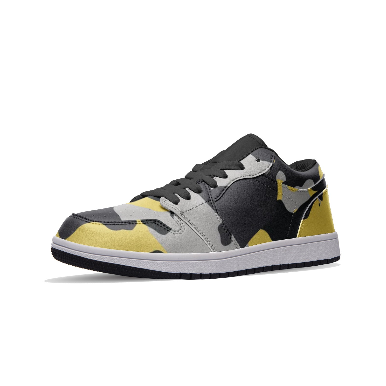 Camo Shoes | Yellow, Black, & Silver Low Top Leather Sneakers