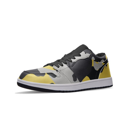 Camo Shoes | Yellow, Black, & Silver Low Top Leather Sneakers