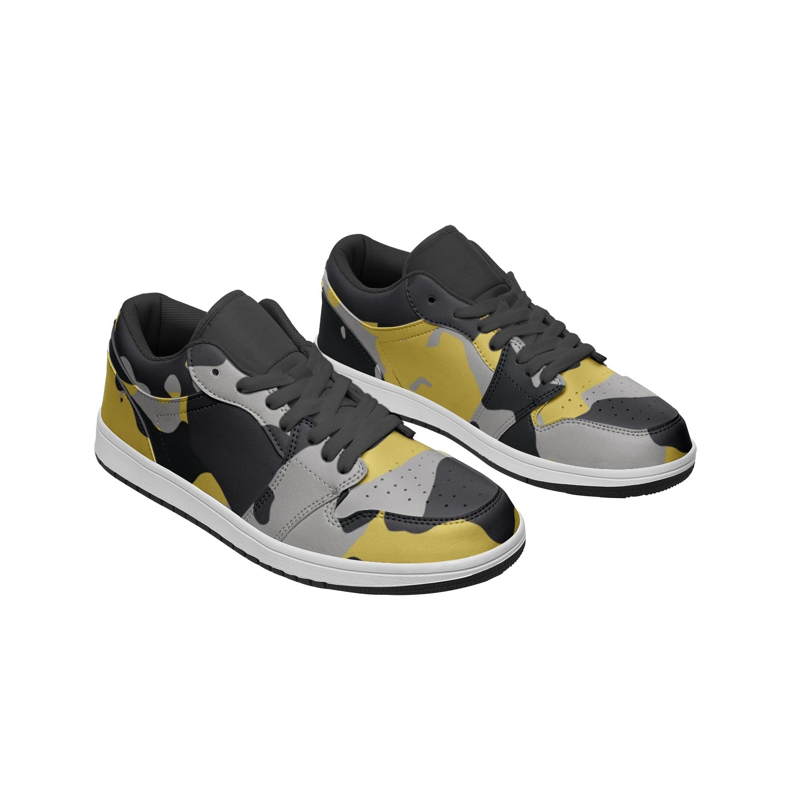 Camo Shoes | Yellow, Black, & Silver Low Top Leather Sneakers