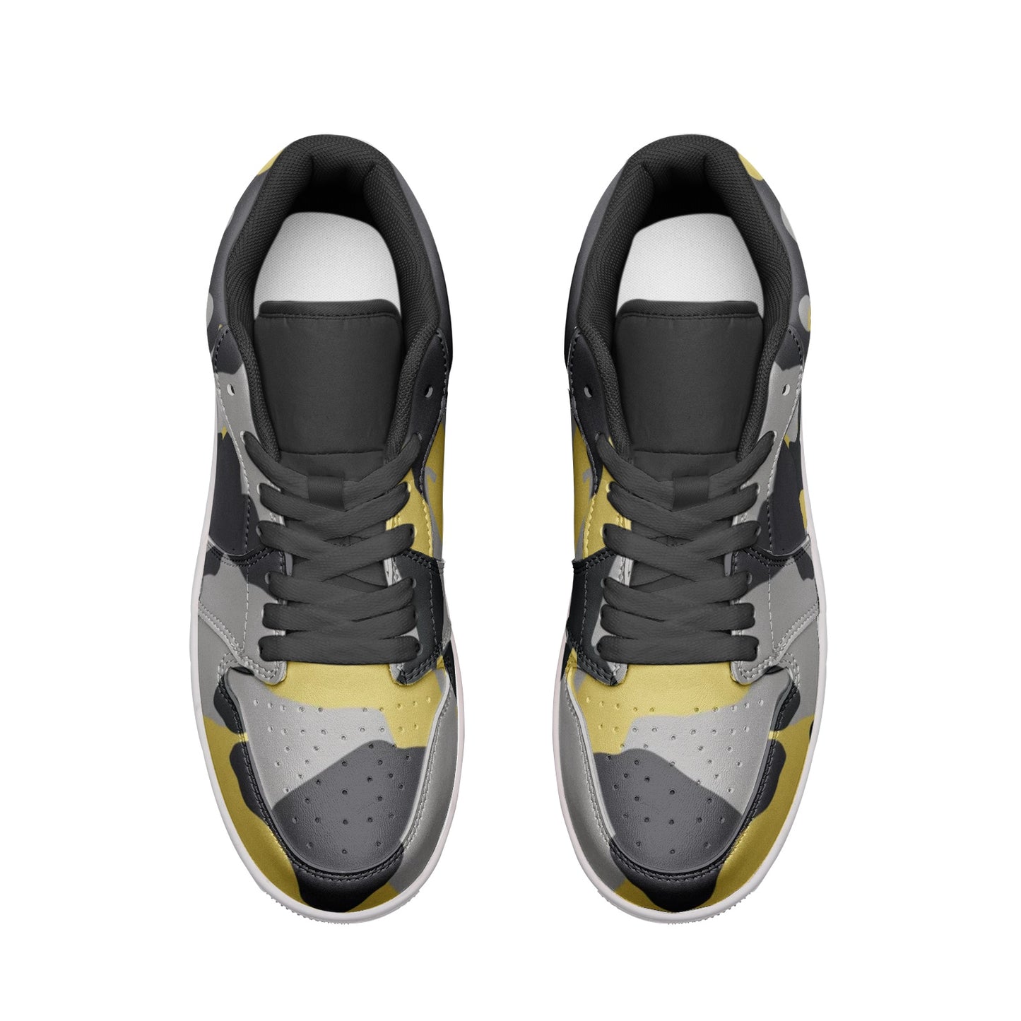 Camo Shoes | Yellow, Black, & Silver Low Top Leather Sneakers