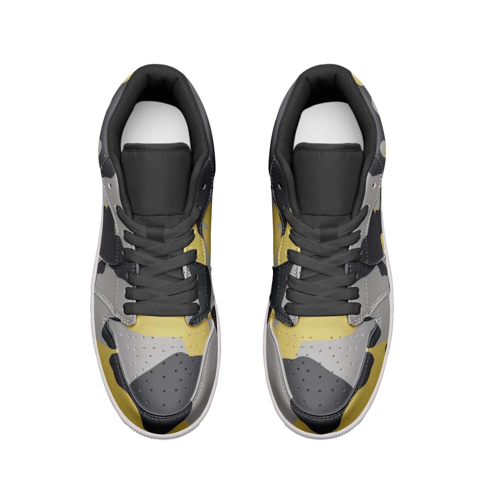 Camo Shoes | Yellow, Black, & Silver Low Top Leather Sneakers