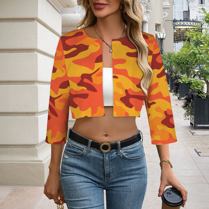 Camo Blazer | Cropped Open Front | Orange & Red Camouflage