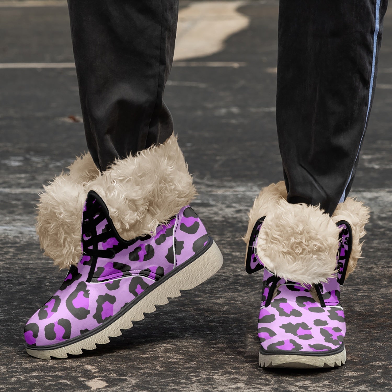 Leopard Boots | Cotton-Pad Fur Lining | Purple, Blue and Black