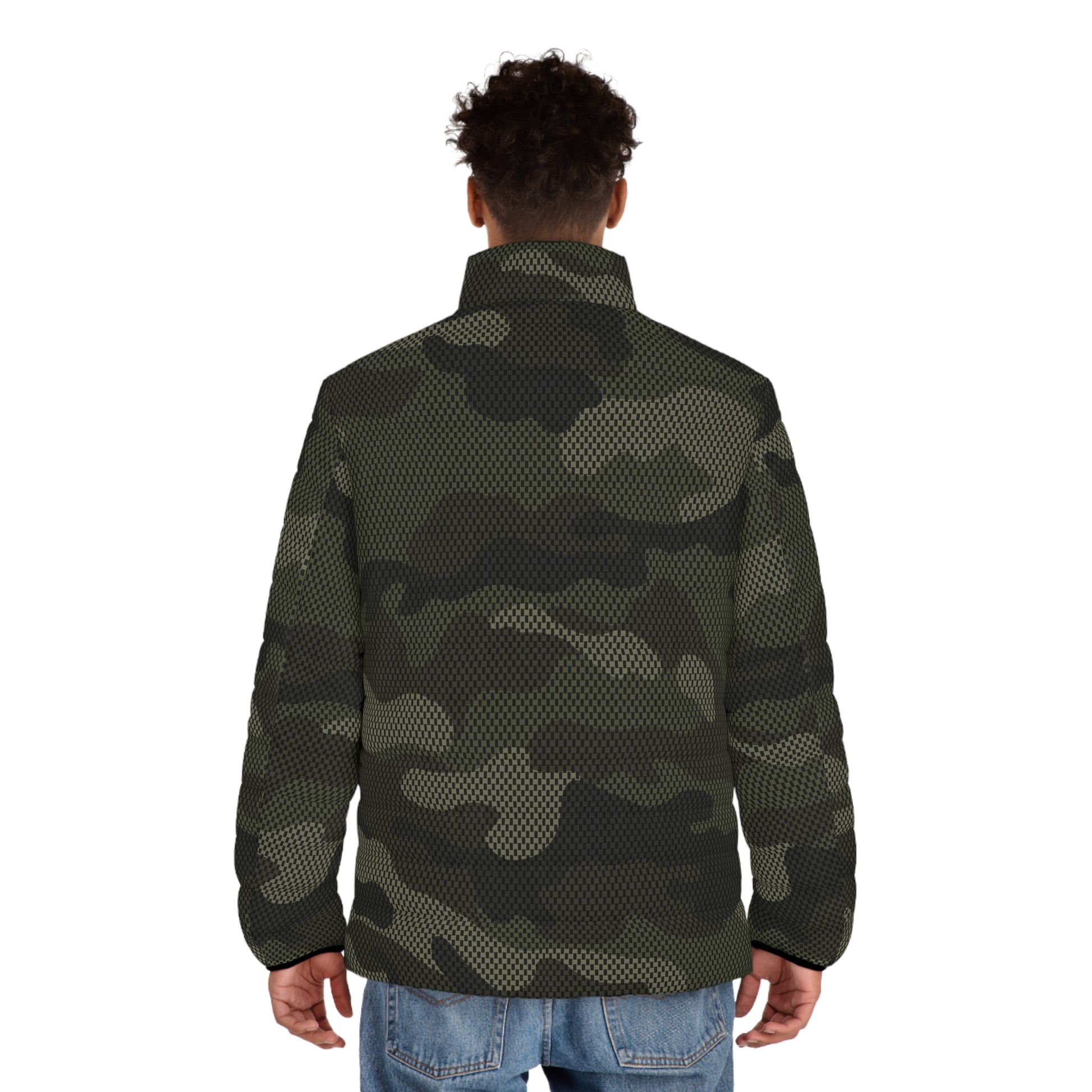 Brown Camo Puffer Jacket For Men | Digital Dotted Camouflage