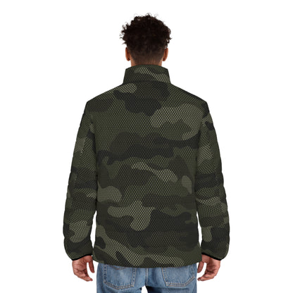 Brown Camo Puffer Jacket For Men | Digital Dotted Camouflage