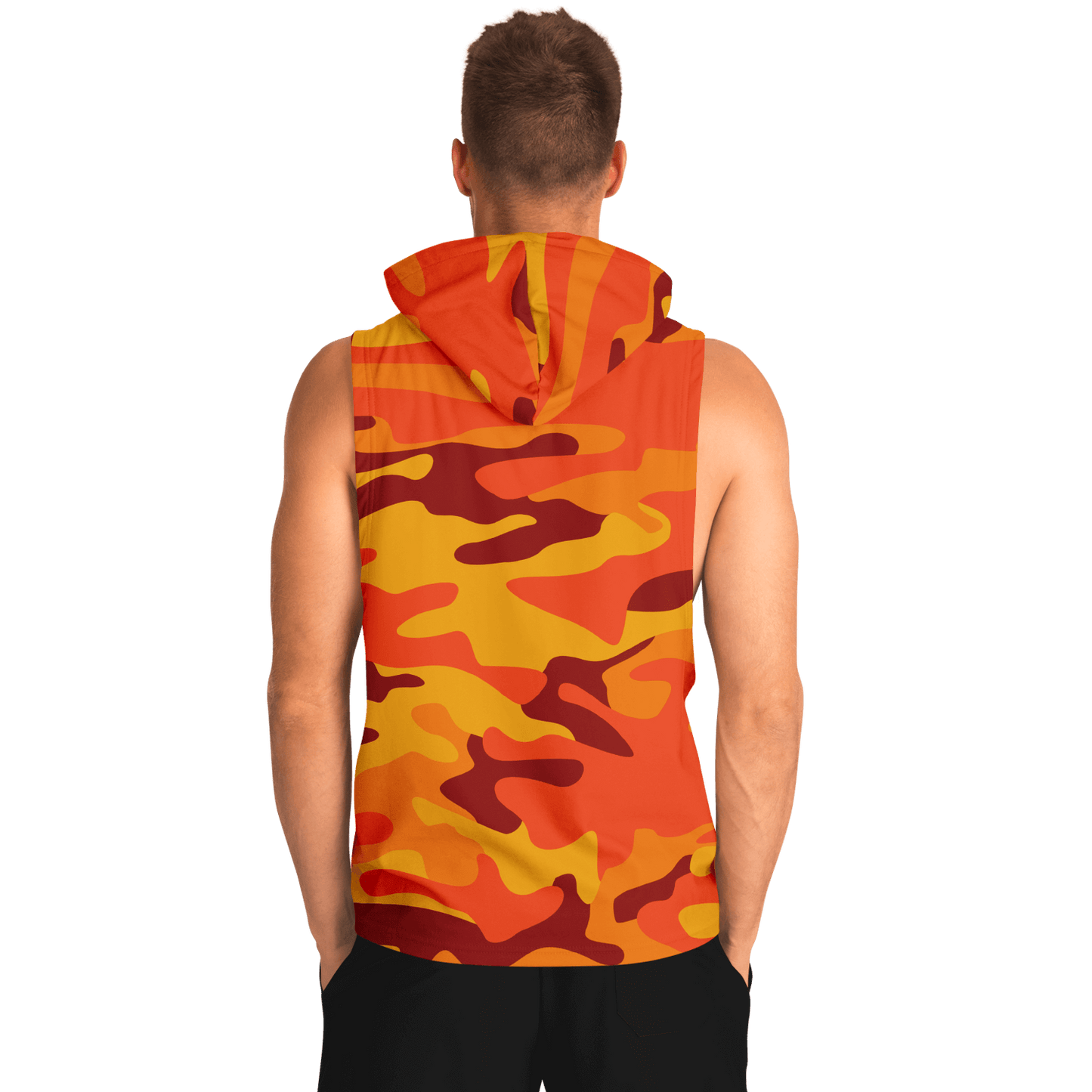 Sleeveless Hoodie | Orange & Red Camouflage