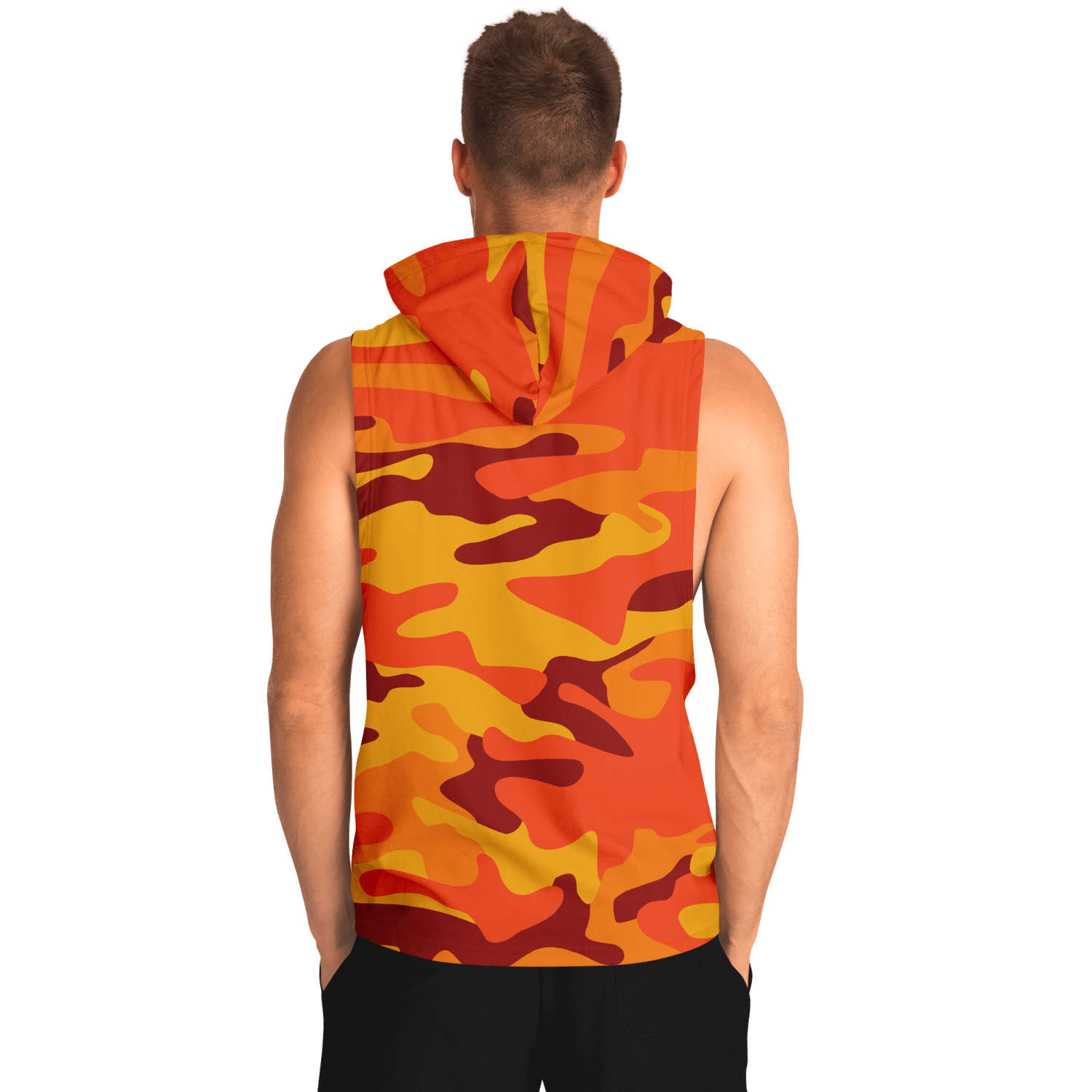 Sleeveless Hoodie | Orange & Red Camouflage