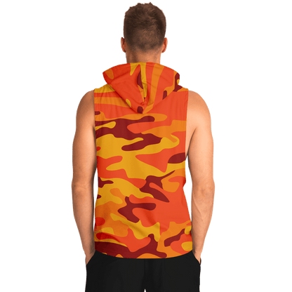 Sleeveless Hoodie in Orange and Red Camouflage