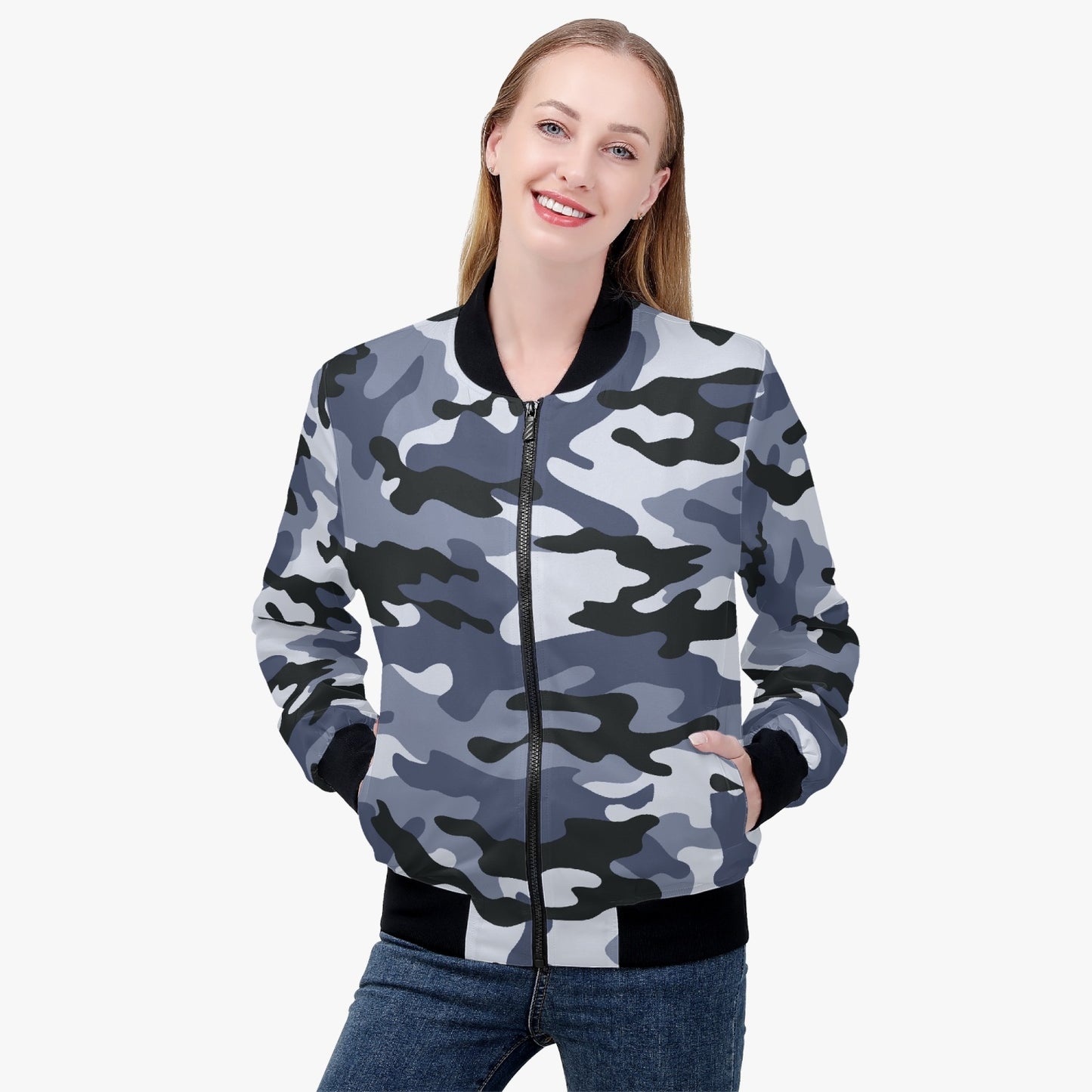 Women's Camo Bomber Jacket | Light Blue Camouflage