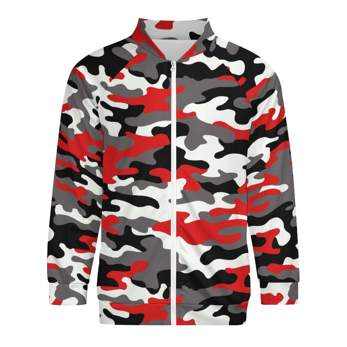 Camo Shirt | Raglan Zip-up | Red, Black, and White