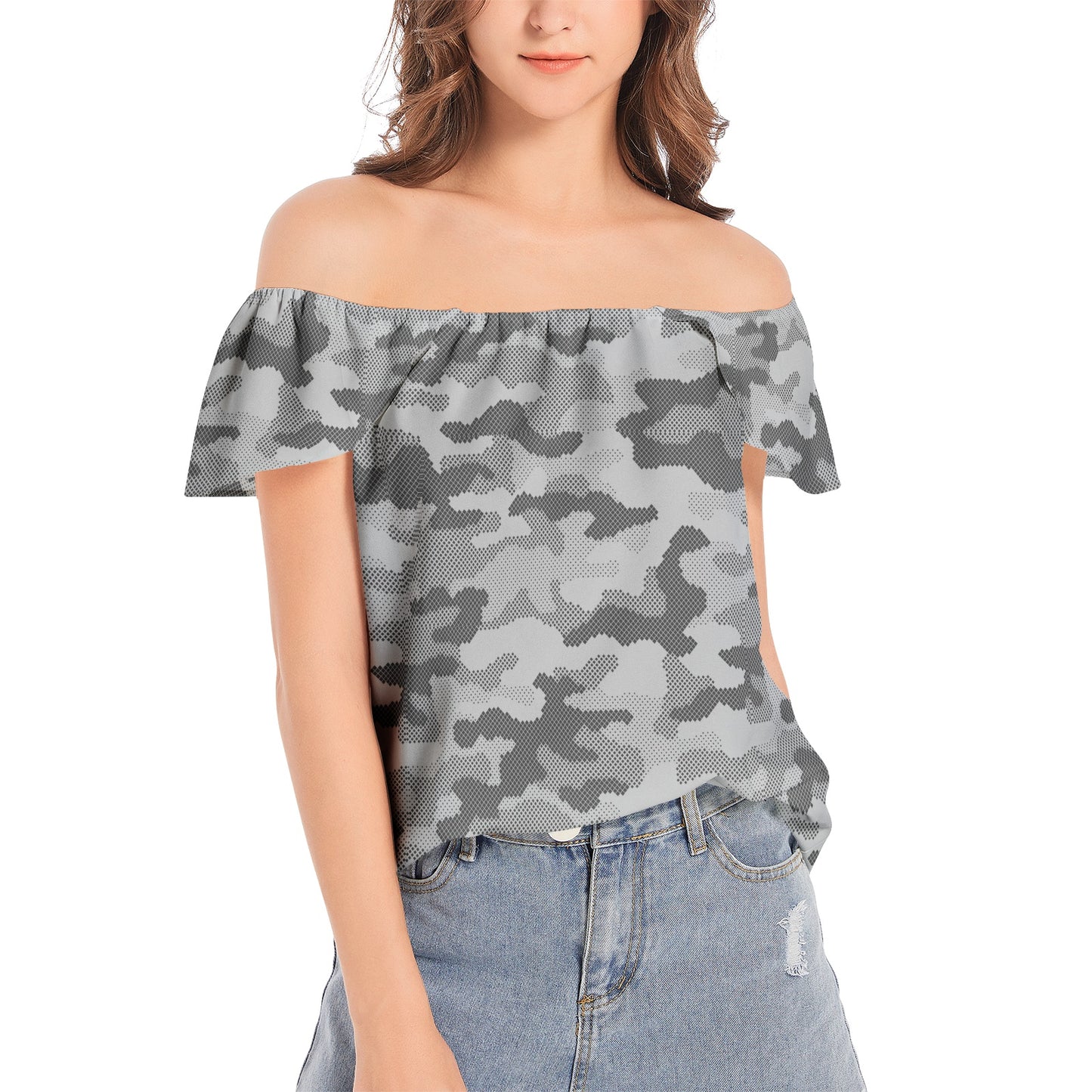 Off The Shoulder Camo Top | Digital Gray Camouflage