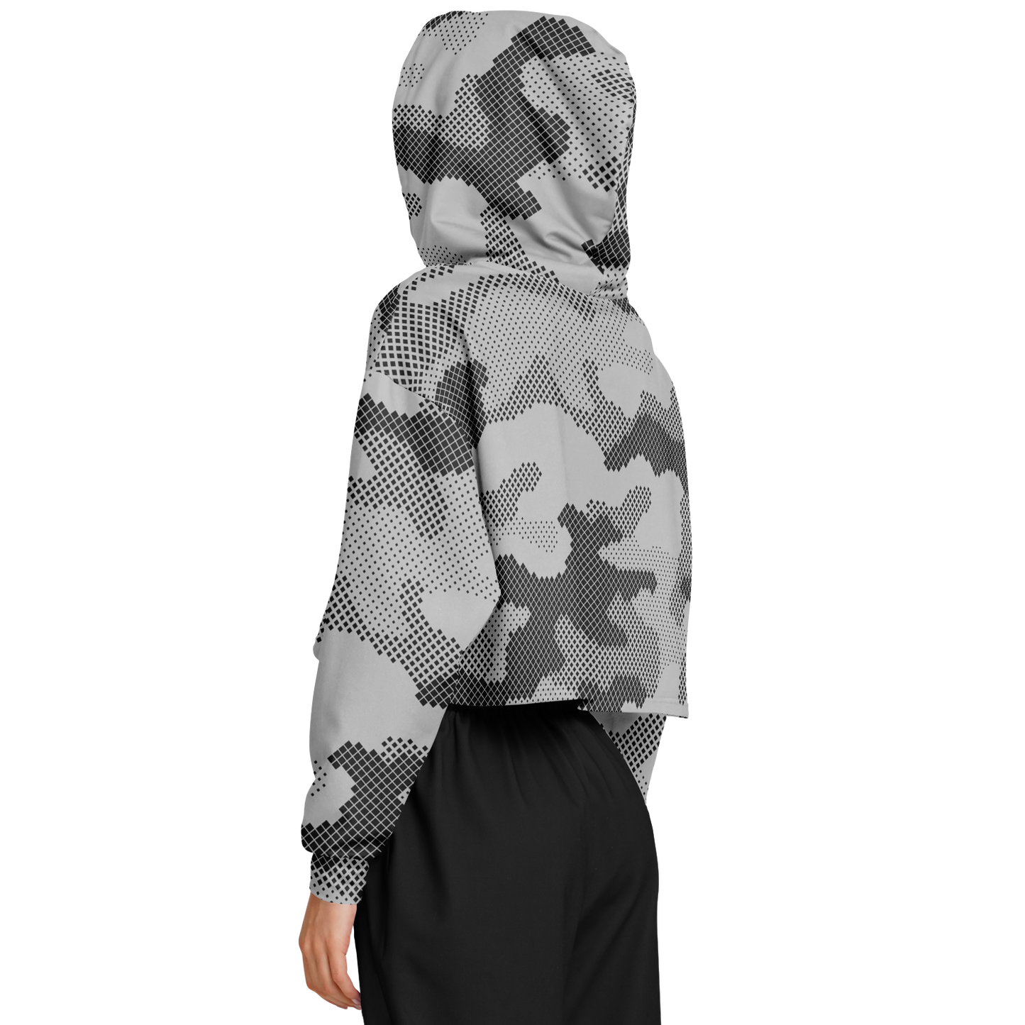 Cropped Hoodie For Women | Black & White Digital Dotted