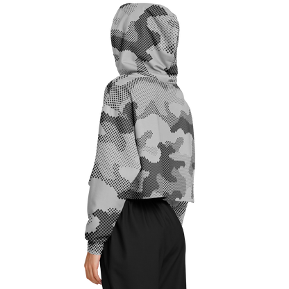 Cropped Hoodie For Women | Black & White Digital Dotted