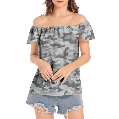 Off The Shoulder Camo Top | Digital Gray Camouflage