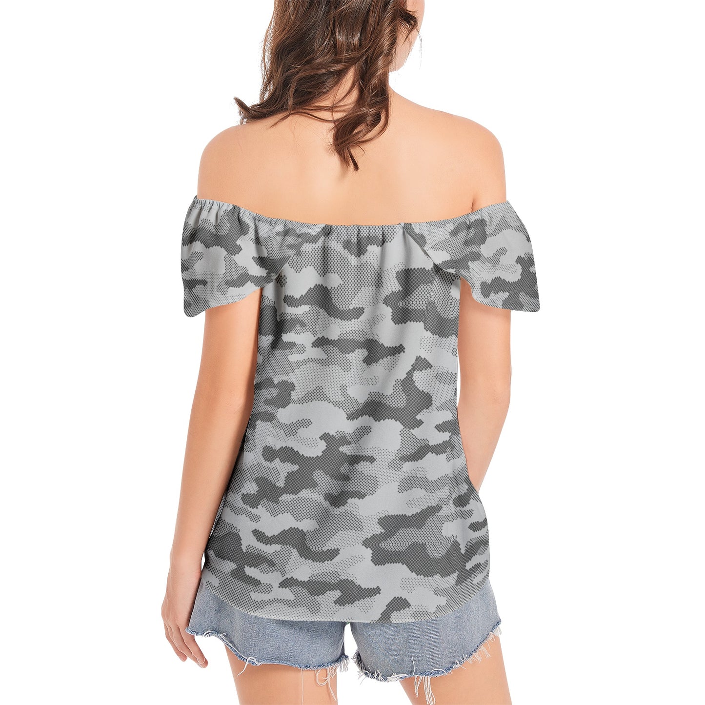 Off The Shoulder Camo Top | Digital Gray Camouflage