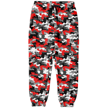 Red Camo Cargo Pants | Mixed Gray, Black, and White | Unisex