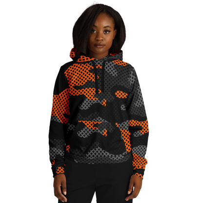 Camo Hoodie | Black & Orange Pixel Camouflage Pullover