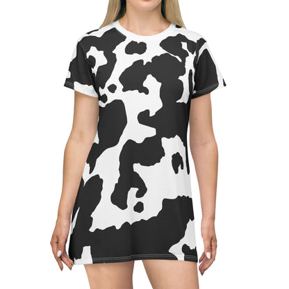 Camo T-Shirt Dress | Black and White Cow Camouflage