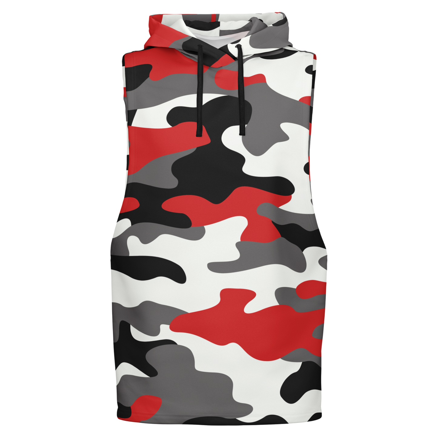 Sleeveless Hoodie | Red, Black & White Camouflage