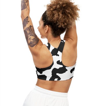 Camo Bra | Black & White Cow Print Sports Camouflage