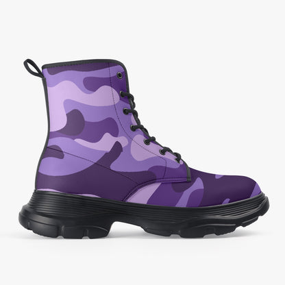 Chunky Boots | Leather in Purple, Blue, & Mauve Camouflage