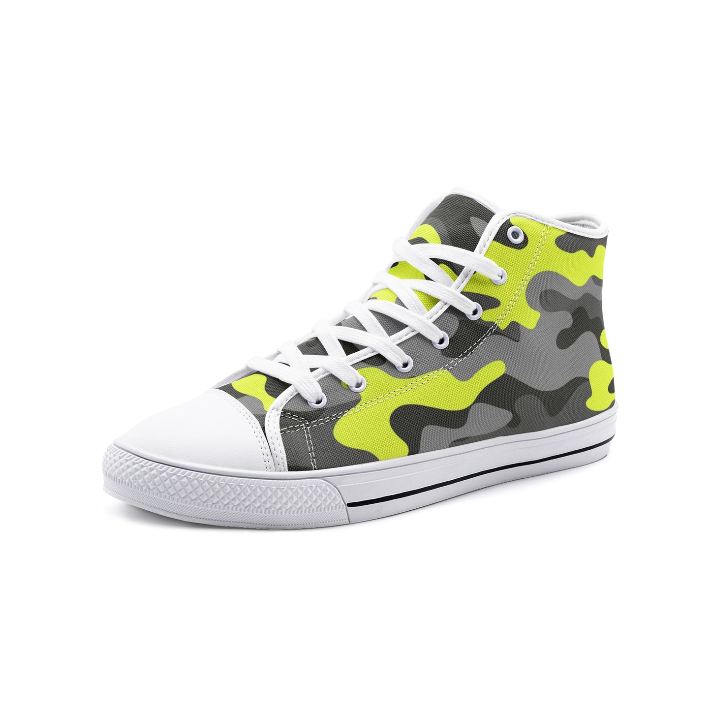 Camo Shoes | HIgh Top Canvas | Yellow, Black, and Gray