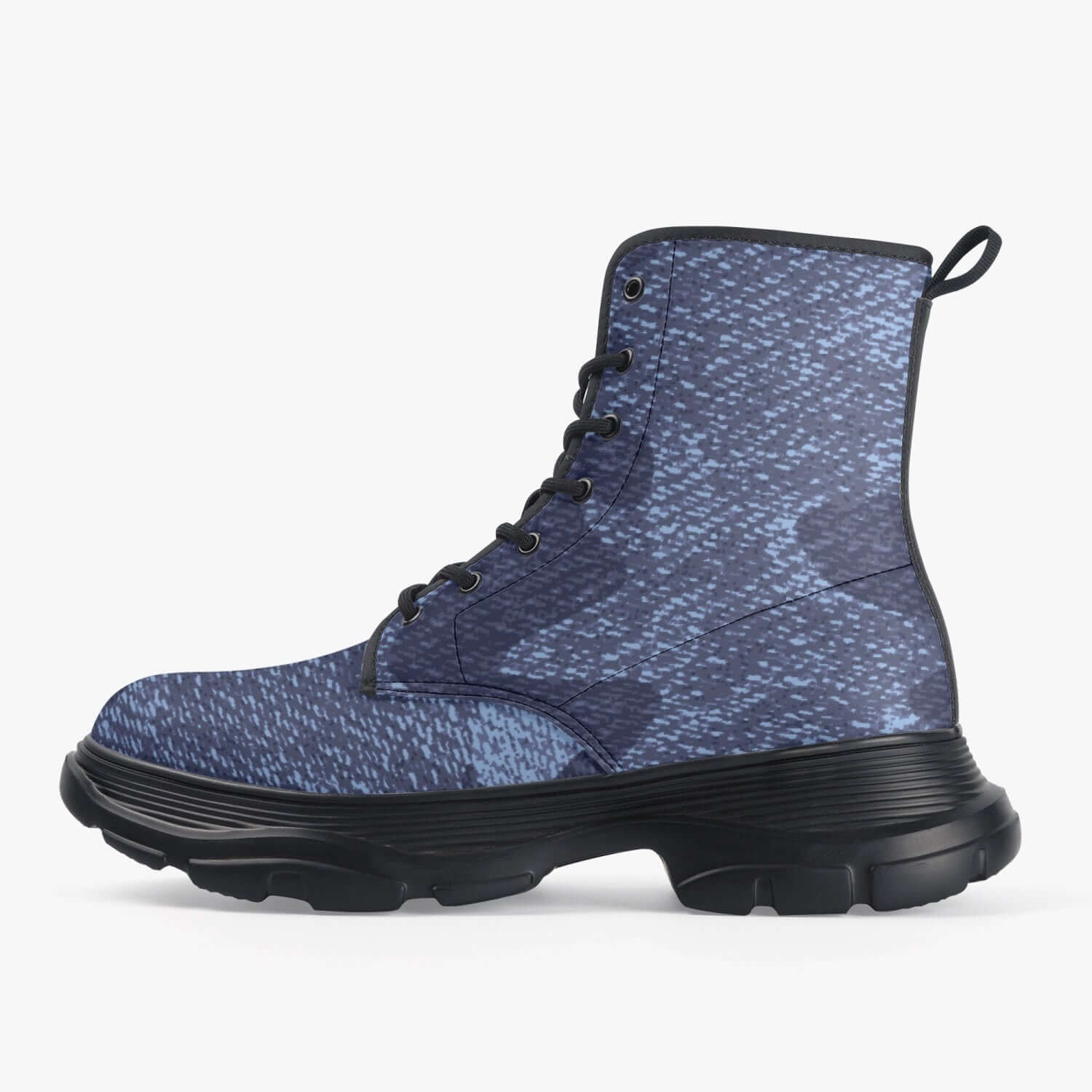 Chunky Boots | Leather in Denim Blue Camouflage