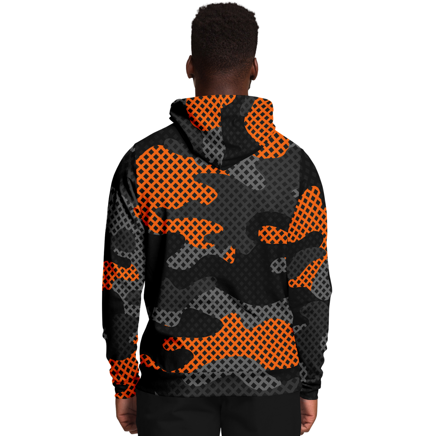 Camo Hoodie | Black & Orange Pixel Camouflage Pullover