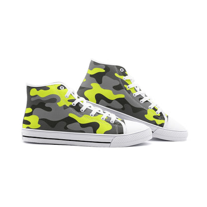 Camo Shoes | HIgh Top Canvas | Yellow, Black, and Gray