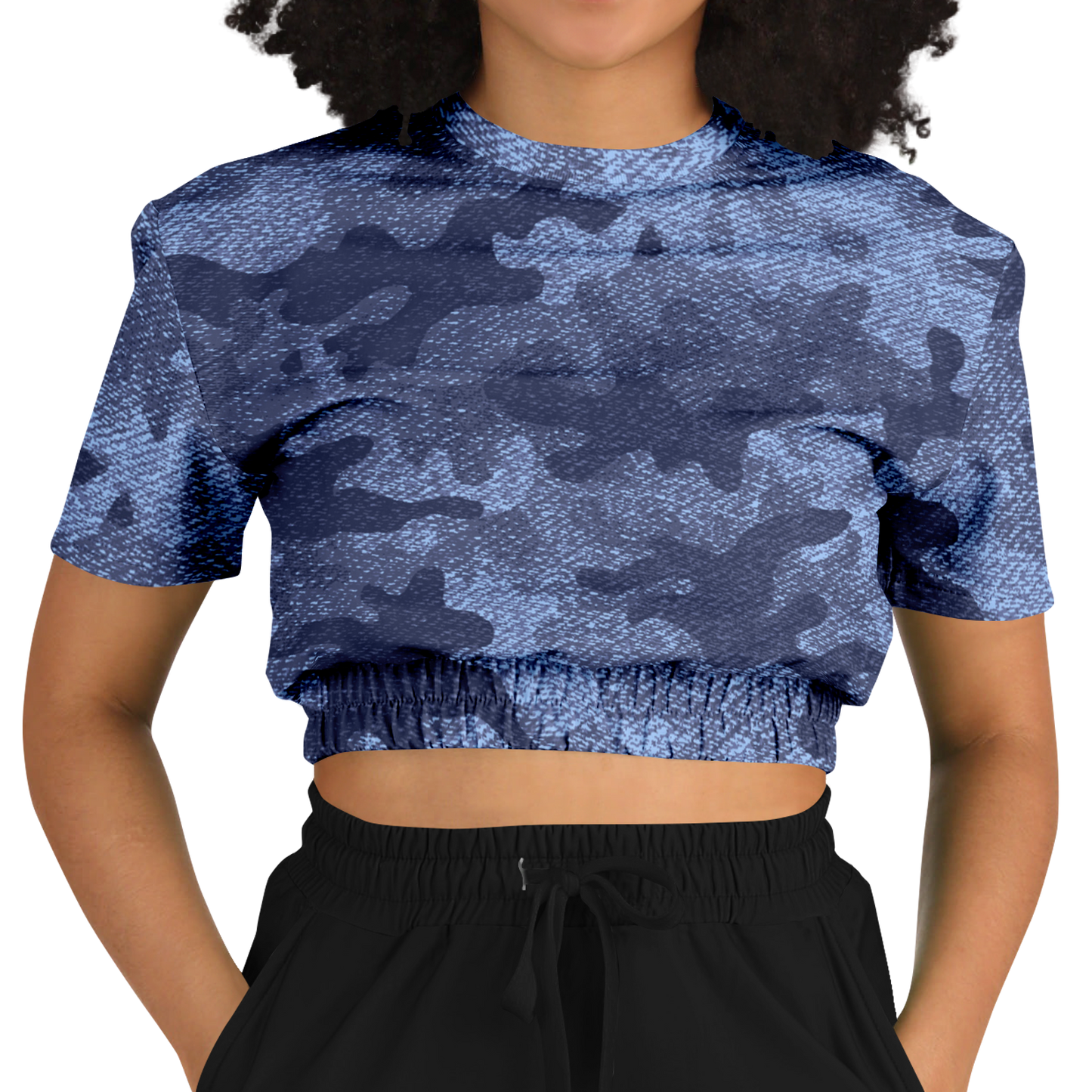 Camo Crop Top Sweatshirt | Blue Denim Camouflage