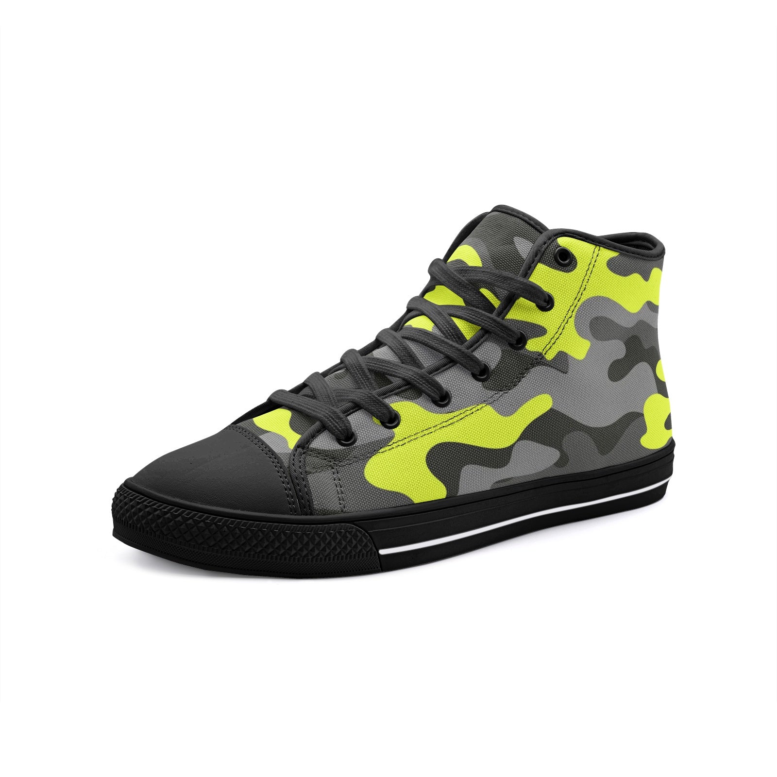 Camo Shoes | HIgh Top Canvas | Yellow, Black, and Gray