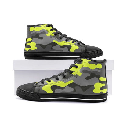 Camo Shoes | HIgh Top Canvas | Yellow, Black, and Gray