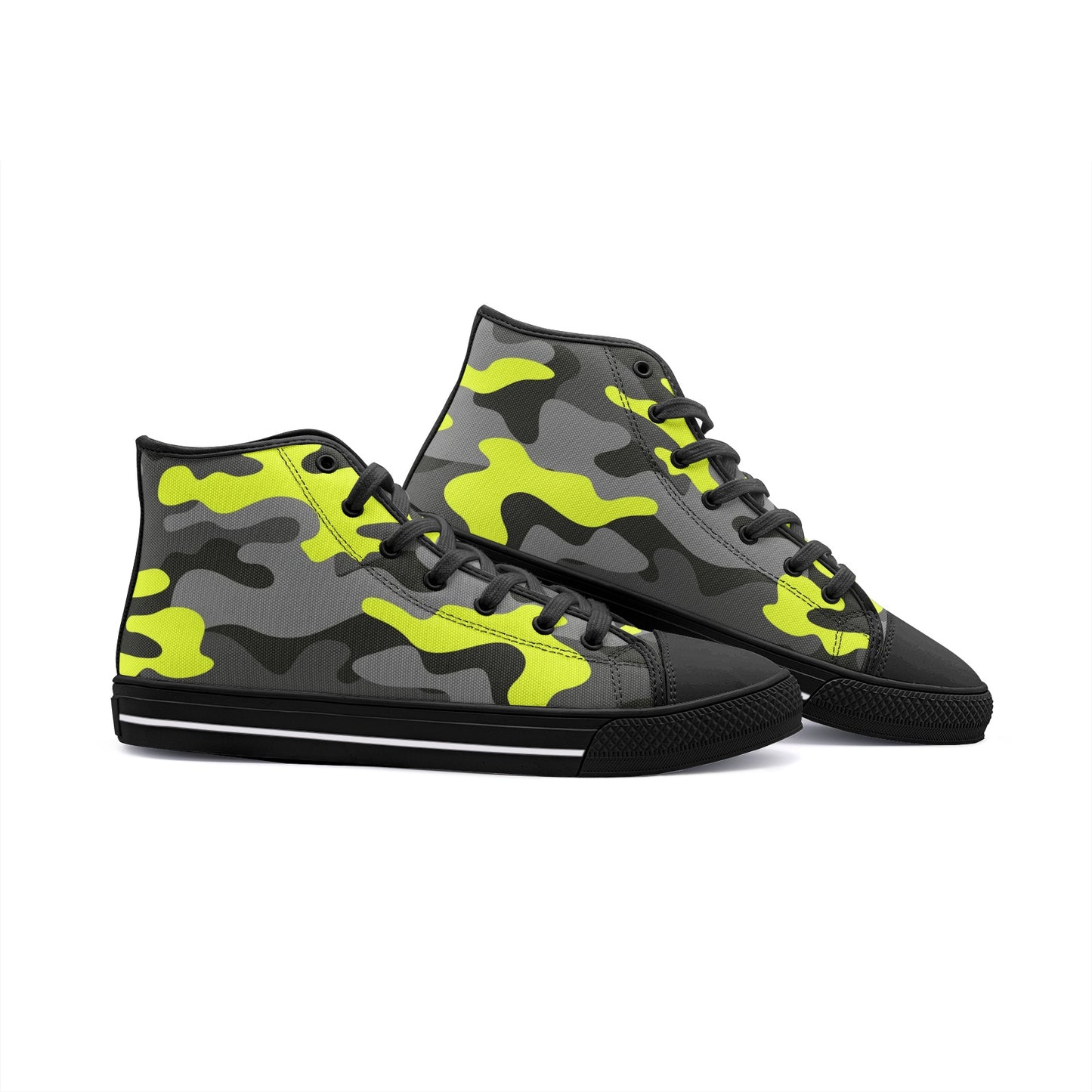 Camo Shoes | HIgh Top Canvas | Yellow, Black, and Gray