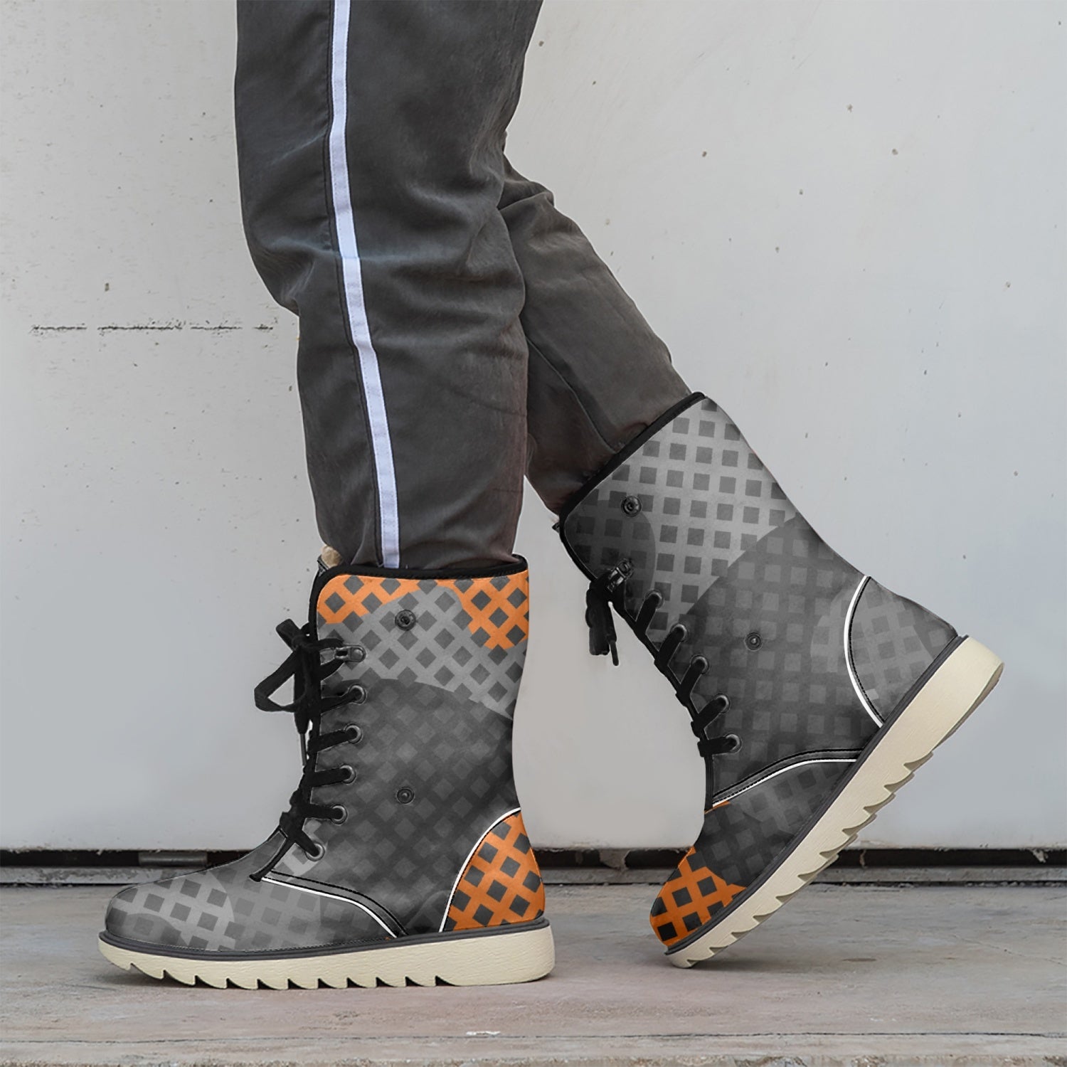 Camo Boots | Black & Orange Pixel Cotton-Pad Fur Lining