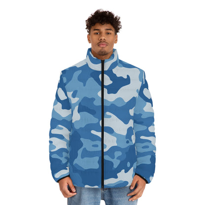 Men's Puffer Jacket - Blue Camo Army-Inspired Camouflage