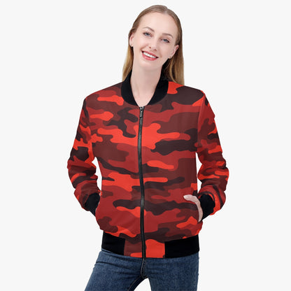 Women's Camo Bomber Jacket | Scarlet Red and Black