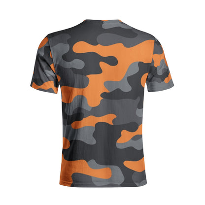 Camo T-shirt | Cotton | Unisex | Orange, Black, and Gray