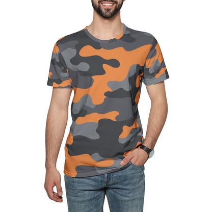 Camo T-shirt | Cotton | Unisex | Orange, Black, and Gray