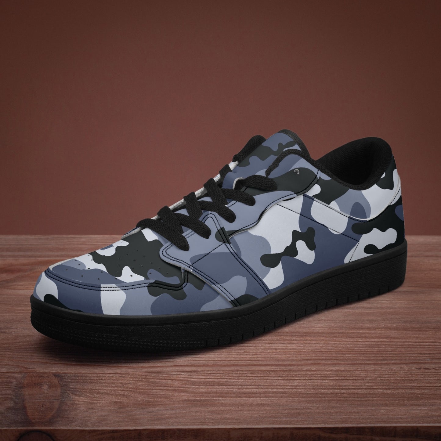 Camo Sneakers | Light Blue Low-Top Leather Camouflage Shoes