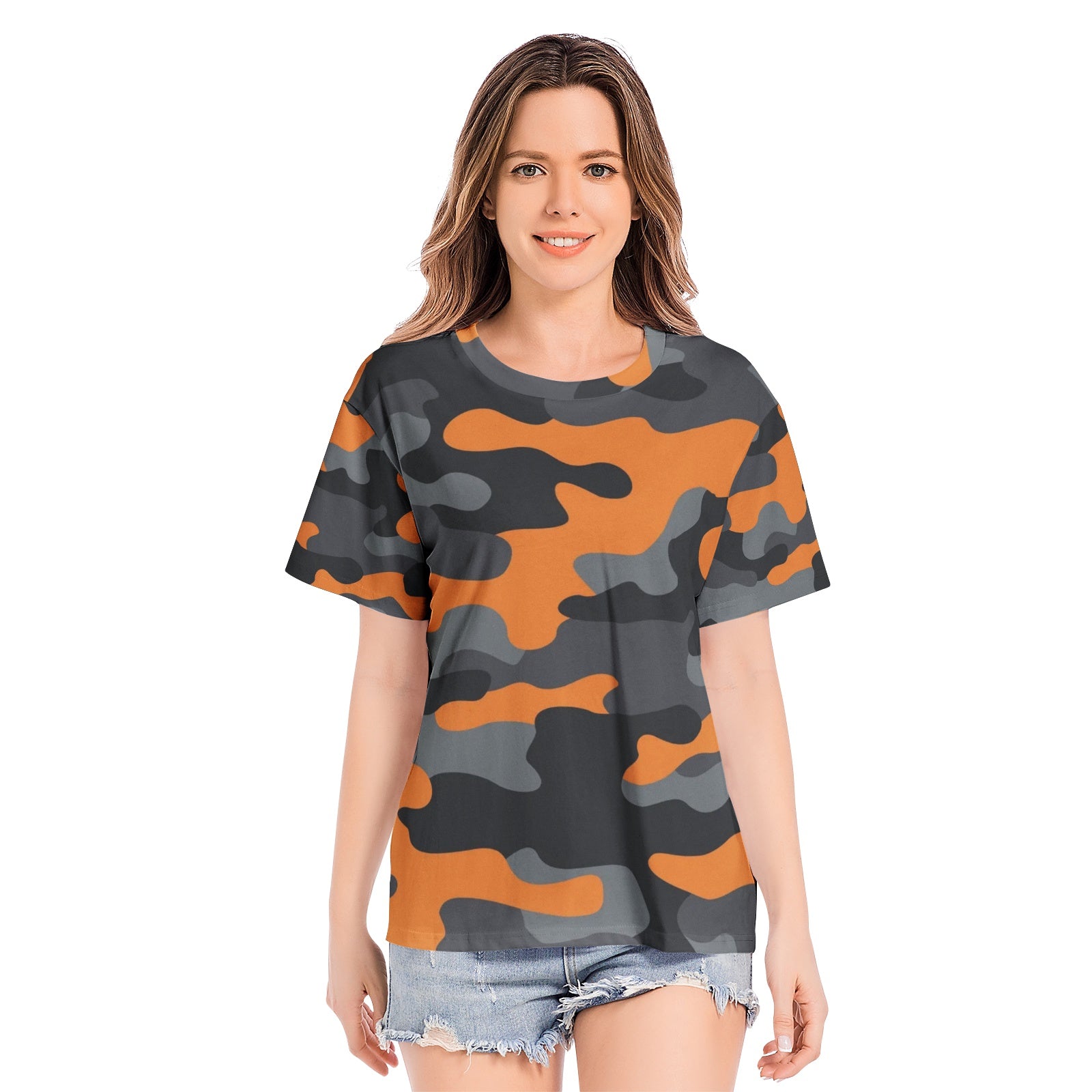 Camo T-shirt | Cotton | Unisex | Orange, Black, and Gray