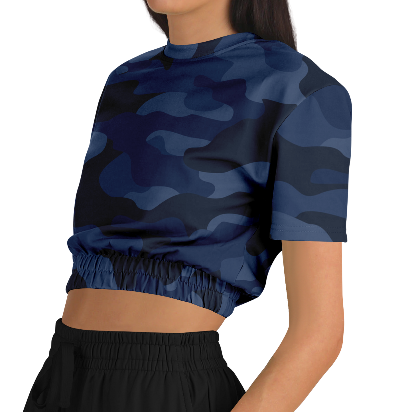 Camo Crop Top Sweatshirt | Deep Blue Camouflage