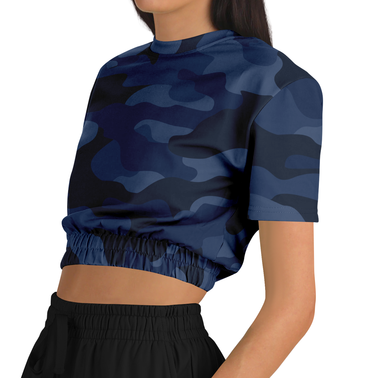 Camo Crop Top Sweatshirt | Deep Blue Camouflage