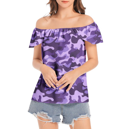 Off The Shoulder Camo Top | Purple, Blue and Mauve Camouflage