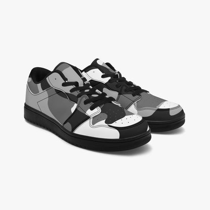 Camo Sneakers | Gray Black Low-Top Leather Camouflage Shoes