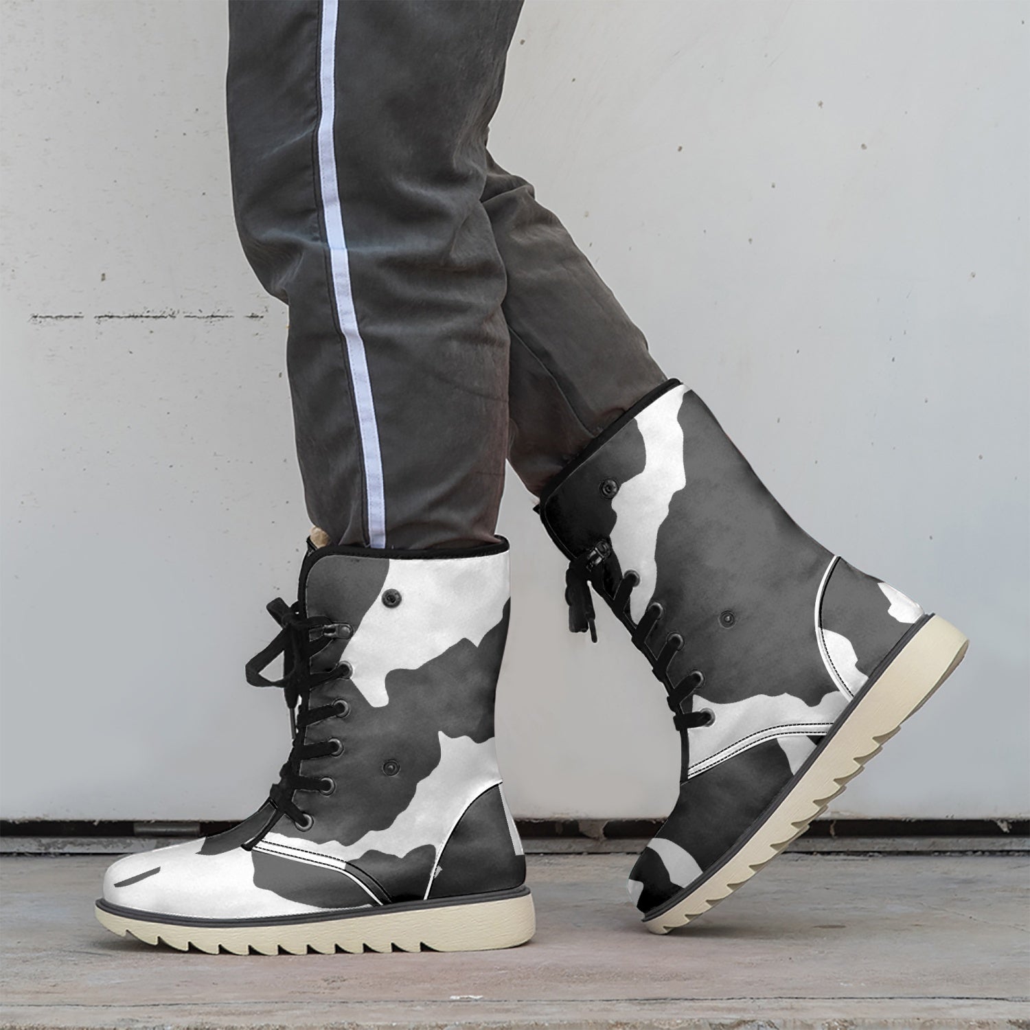 Camo Boots | Black & White Cotton-Pad Fur Lining