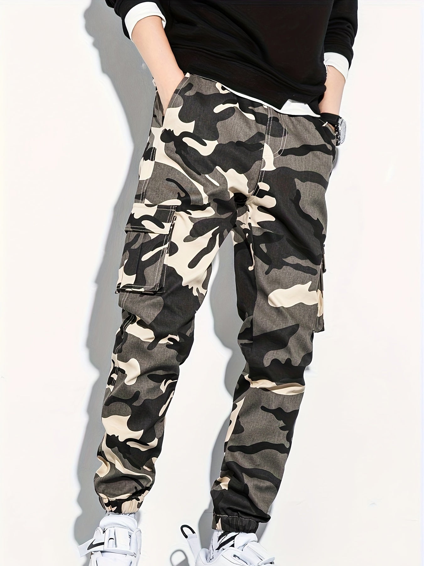 Men's Camo Cargo Cropped Pants With Multi Pockets | Vintage Style