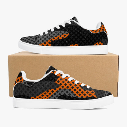 Camo Sneakers | Classic Low-Top Leather | Orange & Black Pixel