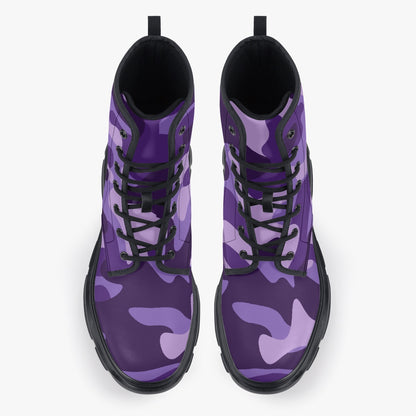 Chunky Boots | Leather in Purple, Blue, & Mauve Camouflage