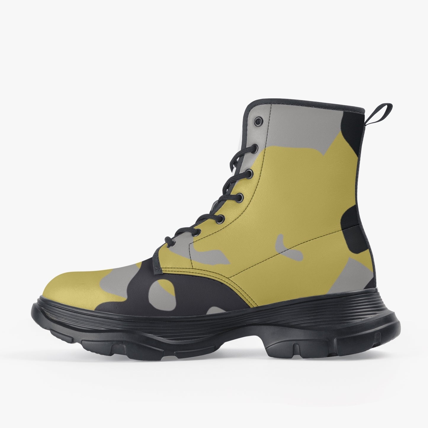 Chunky Boots | Leather in Yellow, Black & Silver Camouflage