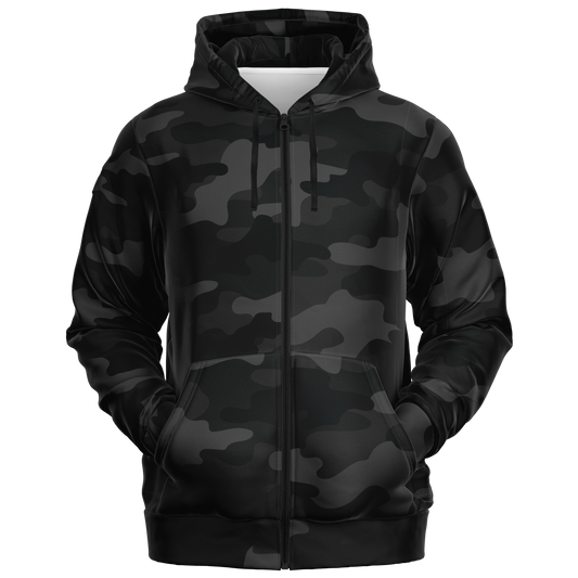 Zip-Up Hoodie | Black Camouflage